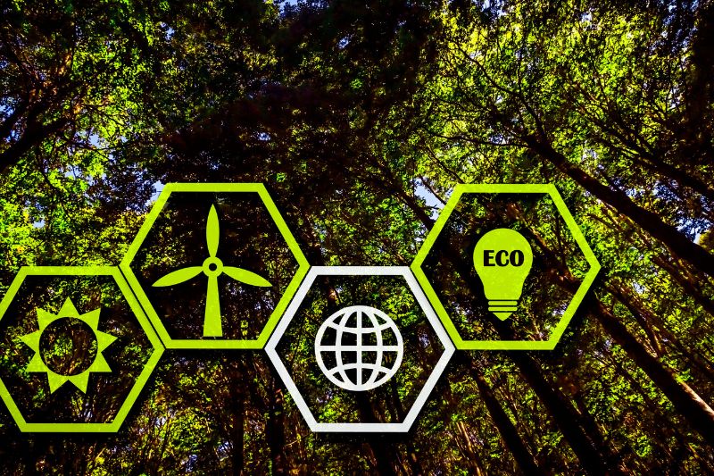 energy symbols on a green background